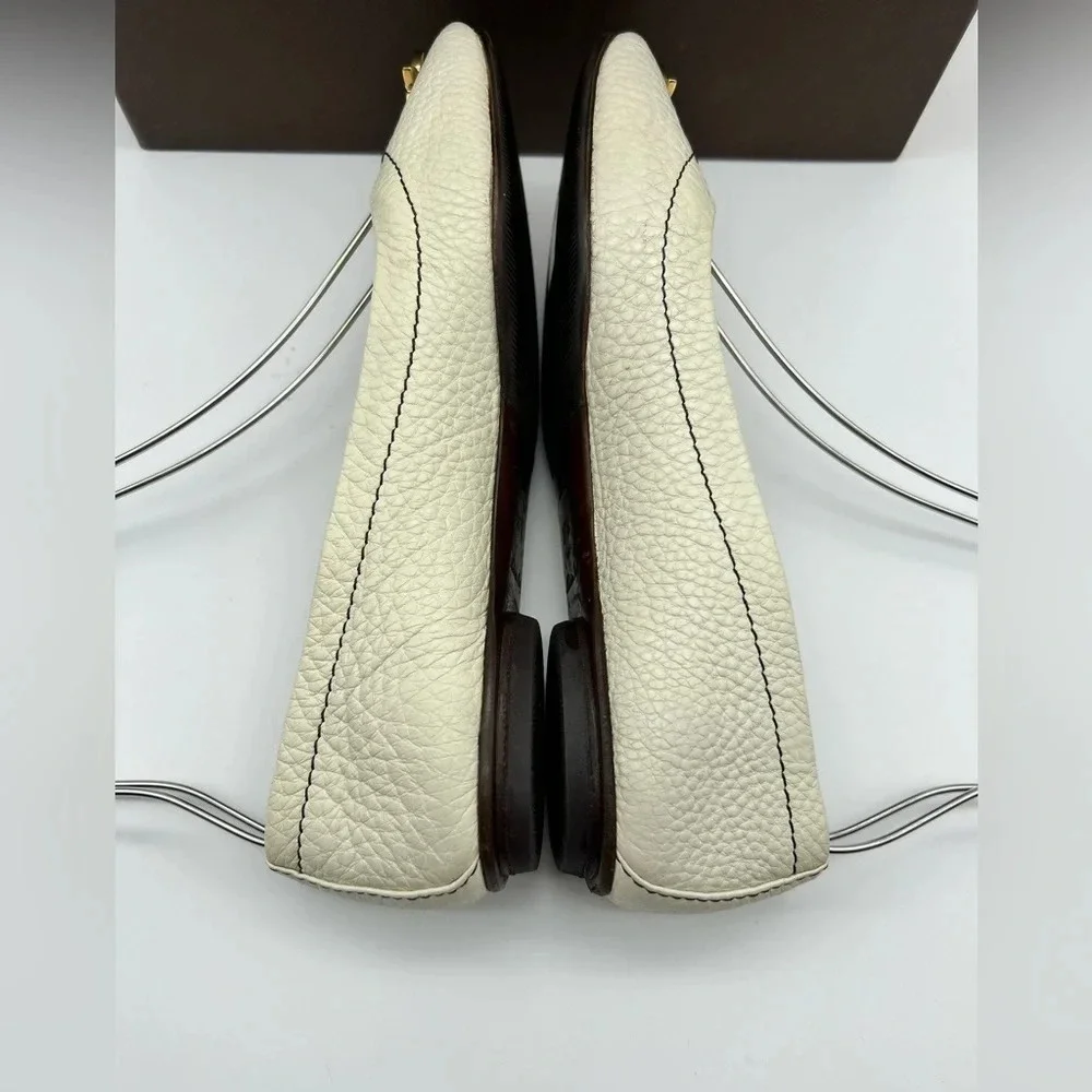 Louis Vuitton LV Logo Ballet Flats Shoes Womens Size 37.5 Beige White - Picture 7 of 16
